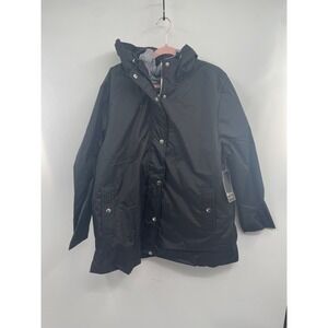 Big Chill Rain Jacket Womens 2X Plus Black Lightweight Waterproof Hooded NWT